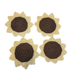 Hand Crafted Crochet Coaster Set Sunflower Cup Mat